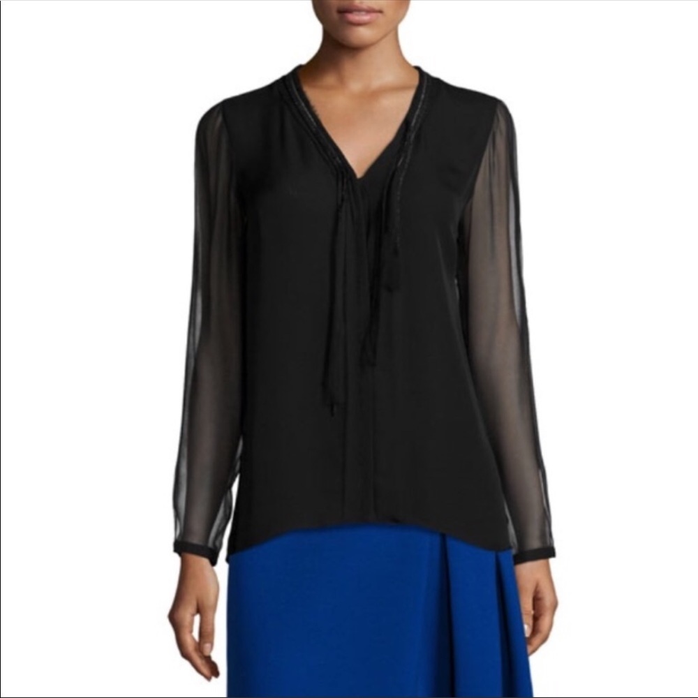 ELIE TAHARI Emmy Embellished Chain Black Top XS